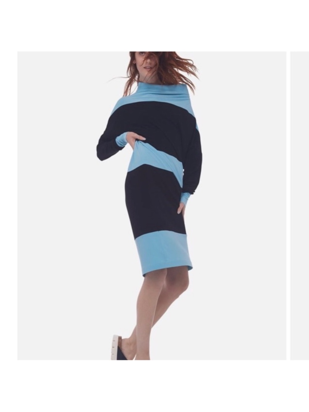 Norma Kamali All in One Spliced Colorblock Black and Light Blue Dress